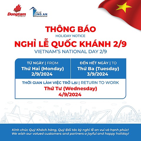 THÔNG BÁO LỊCH NGHỈ LỄ QUỐC KHÁNH 02/9/2024